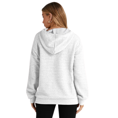 Womens Hoodies Casual Long Sleeve Drawstring Waffle Pullover Tops Loose Hooded Sweatshirt With Pocket