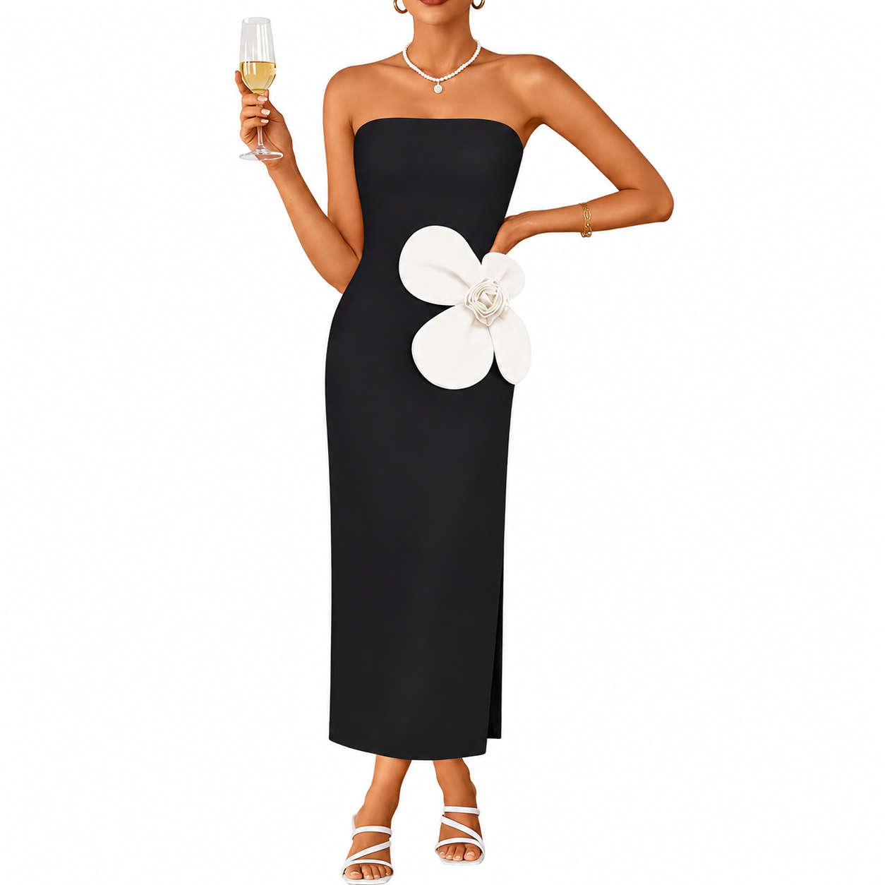 Summer And Strapless Ribbed Bodycon Floral Backless Cocktail For Women