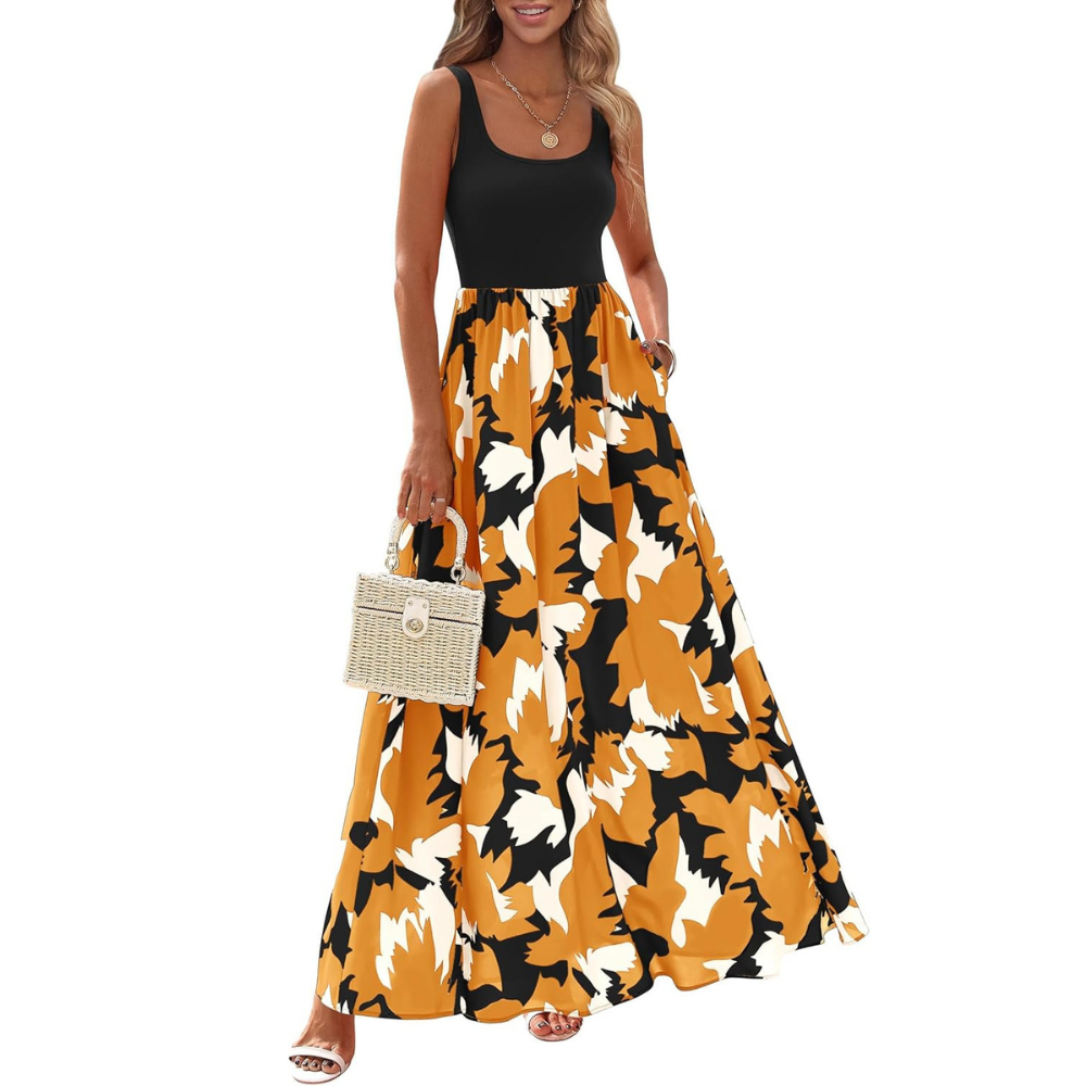 Sleeveless Boho Floral Maxi Sundress for Women Beachwear