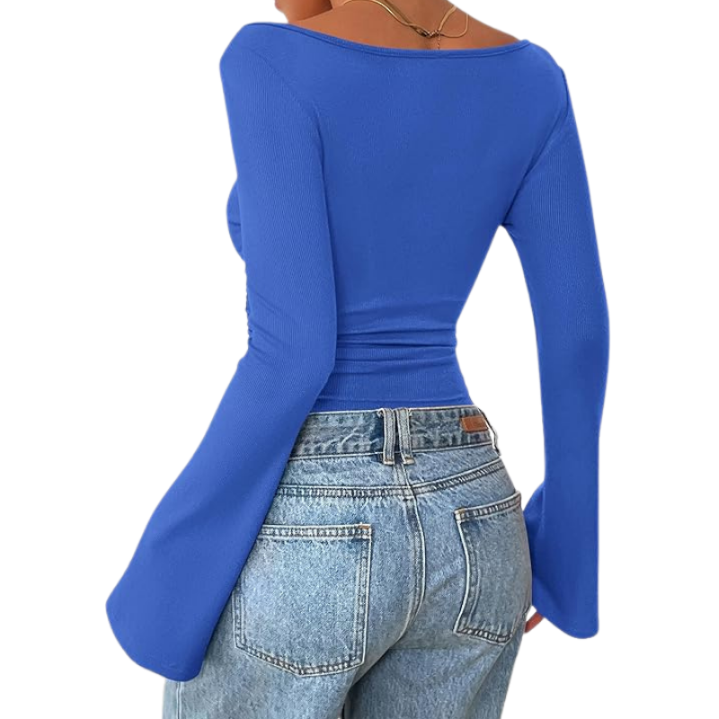 Ribbed Crop Top With Long Bell Sleeve For Women
