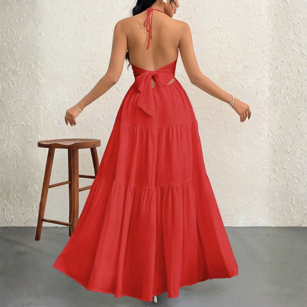 Summer And Beach Halter V Neck Casual Maxi For Women