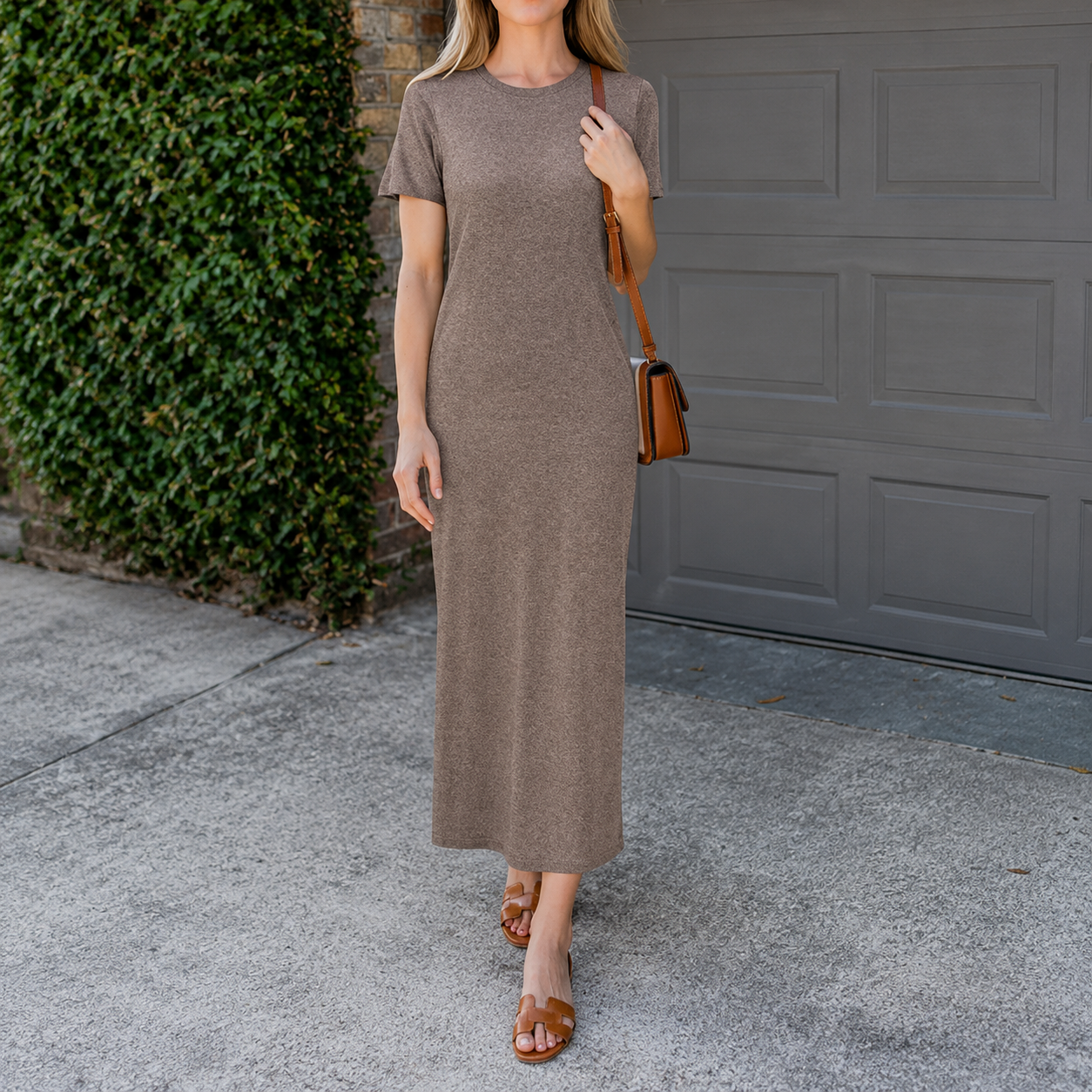 Soft Knit Lightweight Short Sleeve Casual Maxi Dress For Women 