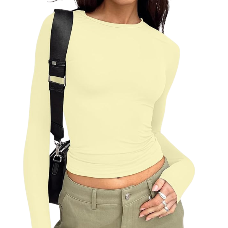 Womens Long Sleeve T Shirts Fall Fashion Basic Crop Tops 