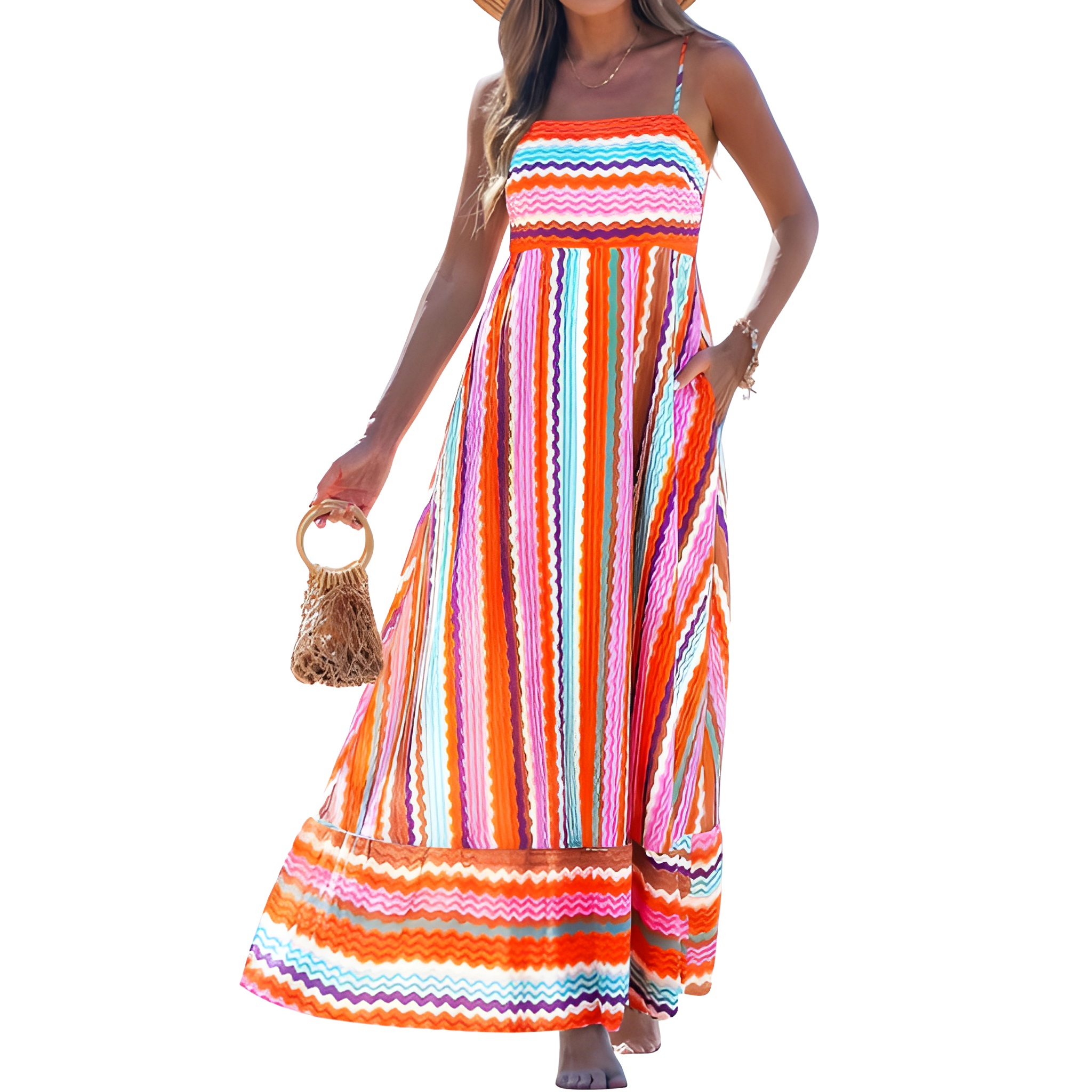 Summer Beach Boho Casual Spaghetti Strap Maxi Dress For Women