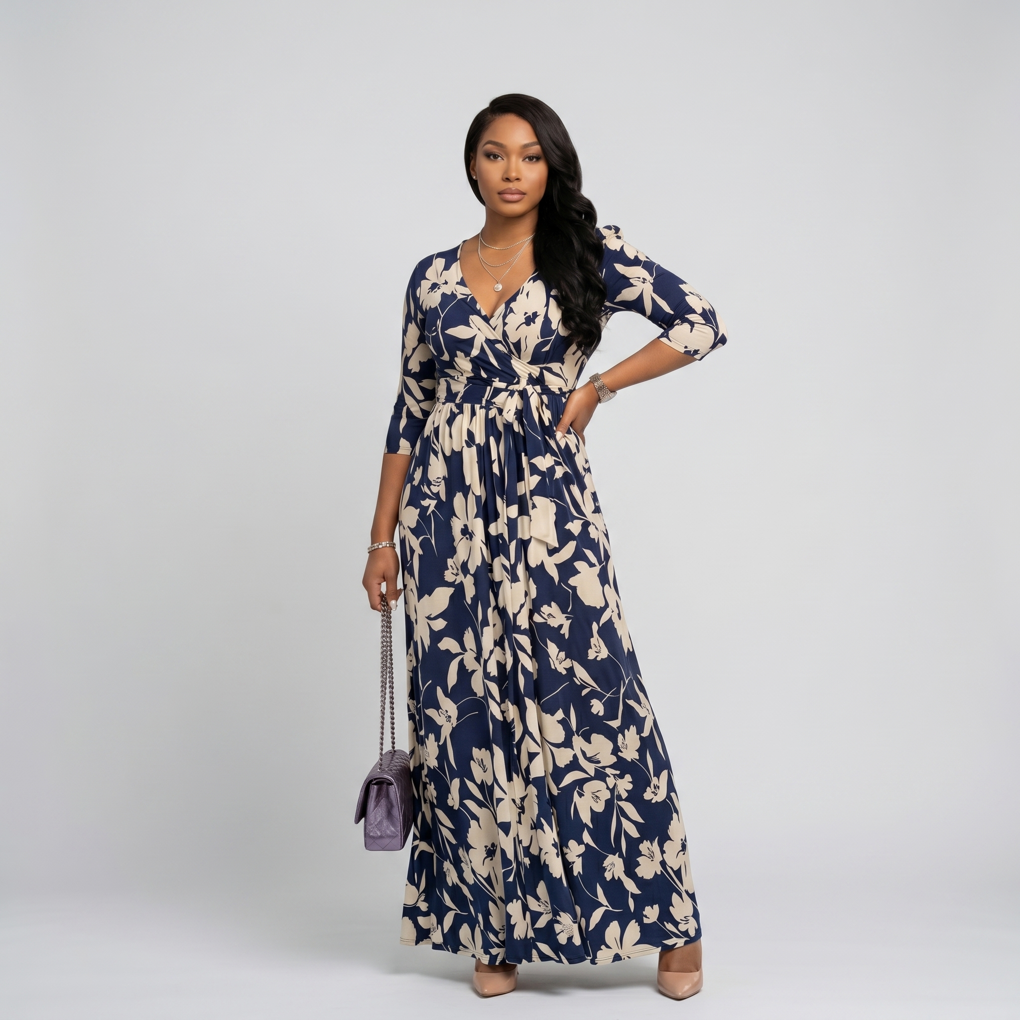 Casual And Summer V Neck Maxi Dress Pockets For Women