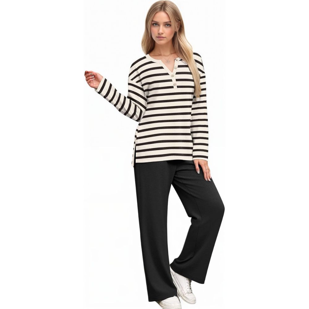 Lounge Sets for Women 2 Piece V Neck Button Matching Sweatsuit Loungewear