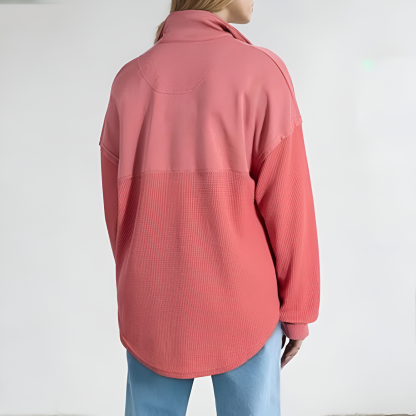 Casual Waffle Knit Half Zip Sweatshirt Pullover With Loose Fit For Women