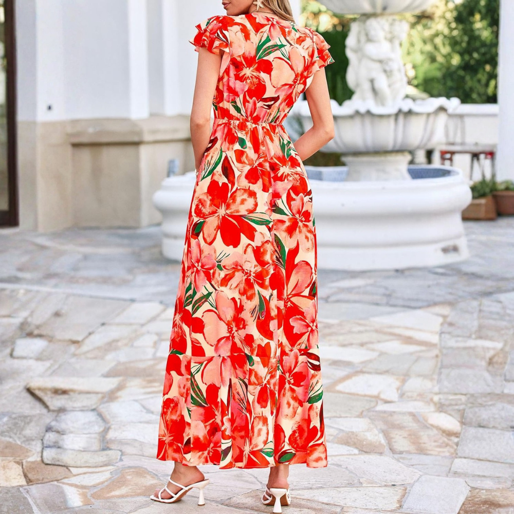 Spring And Summer Boho Floral Ruffle Beach Maxi For Women