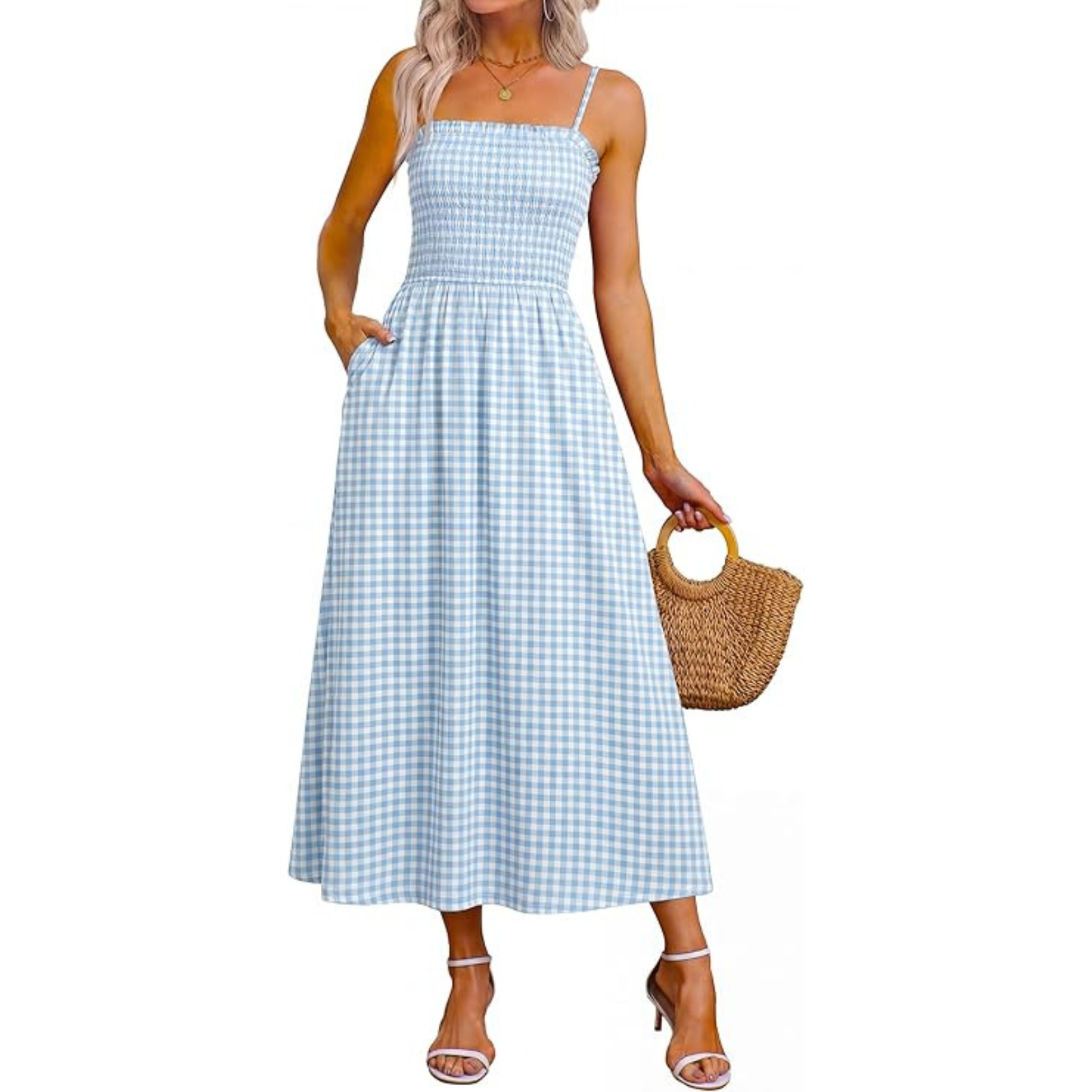 Summer Spring Casual Boho Beach Spaghetti Smocked Maxi For Women