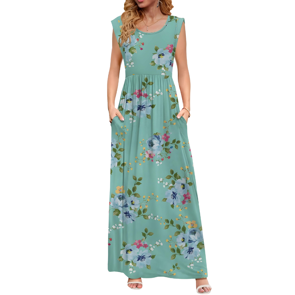 Casual Short Sleeve Summer Maxi Dress With Pockets For Women