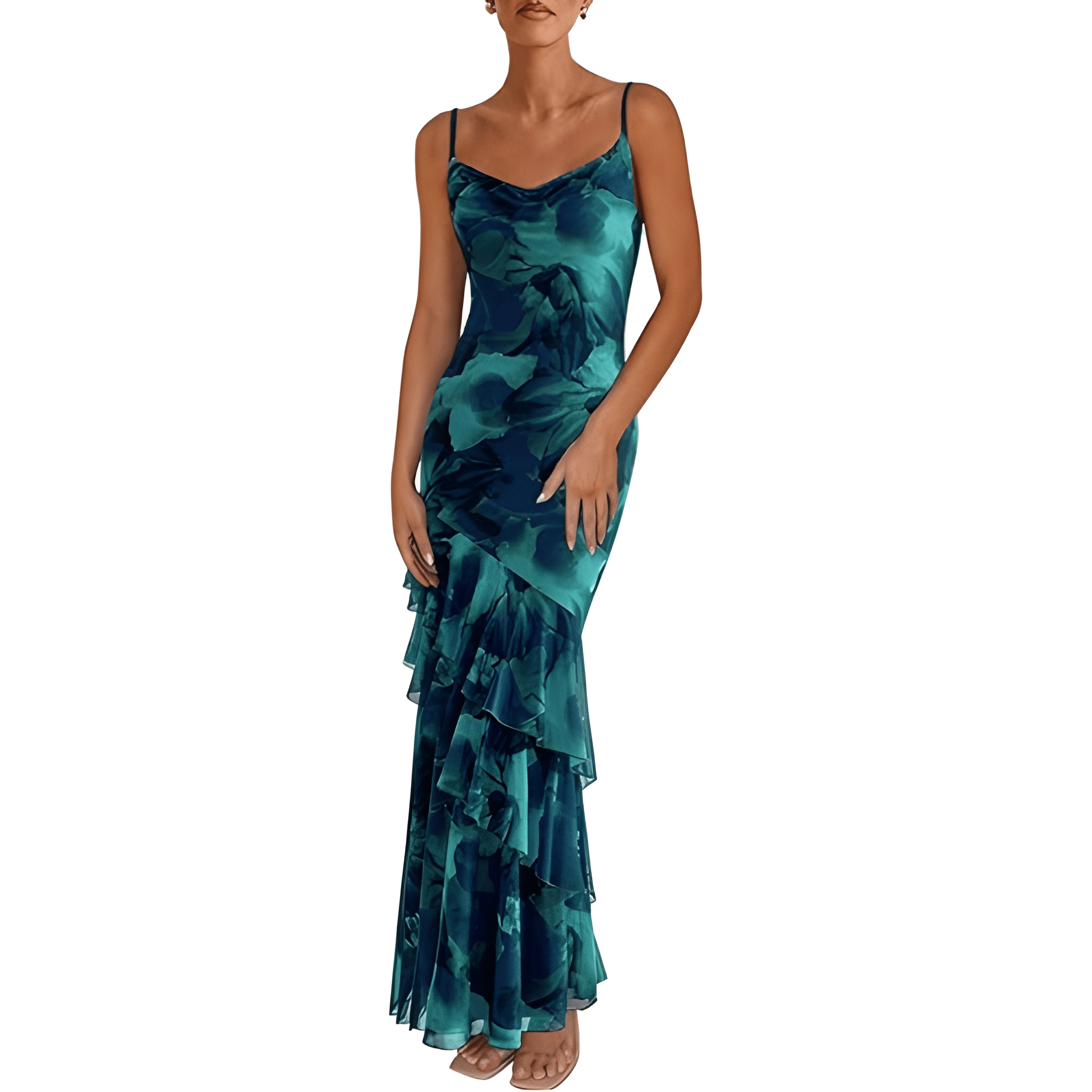 Summer Spring Tiered Floral Beach Maxi Dress Spaghetti For Women