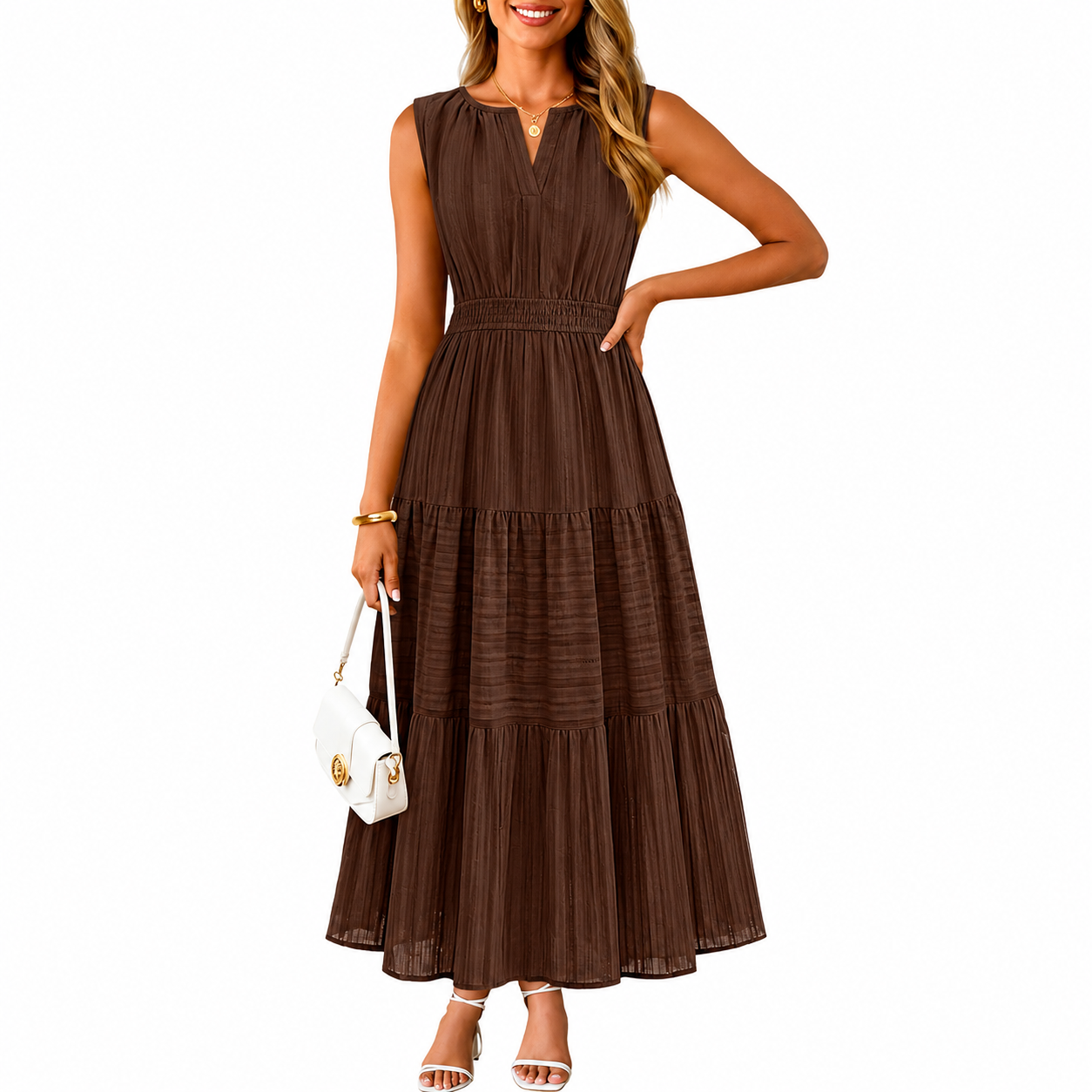 Summer Spring Casual Boho V Sleeveless Maxi Dress For Women