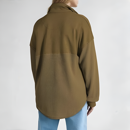 Casual Waffle Knit Half Zip Sweatshirt Pullover With Loose Fit For Women