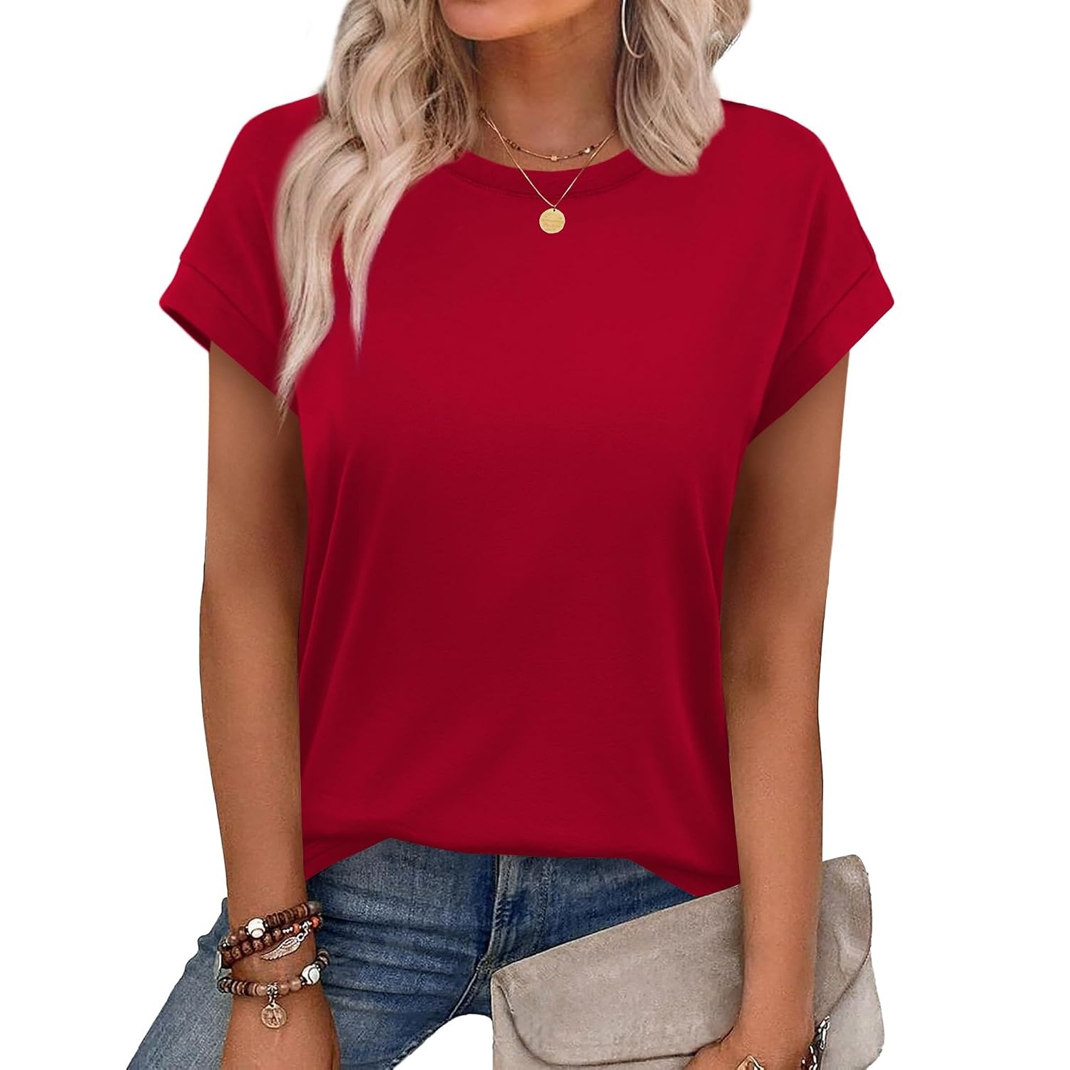 Summer Short Sleeve Crew Tunic T Shirts  For Women