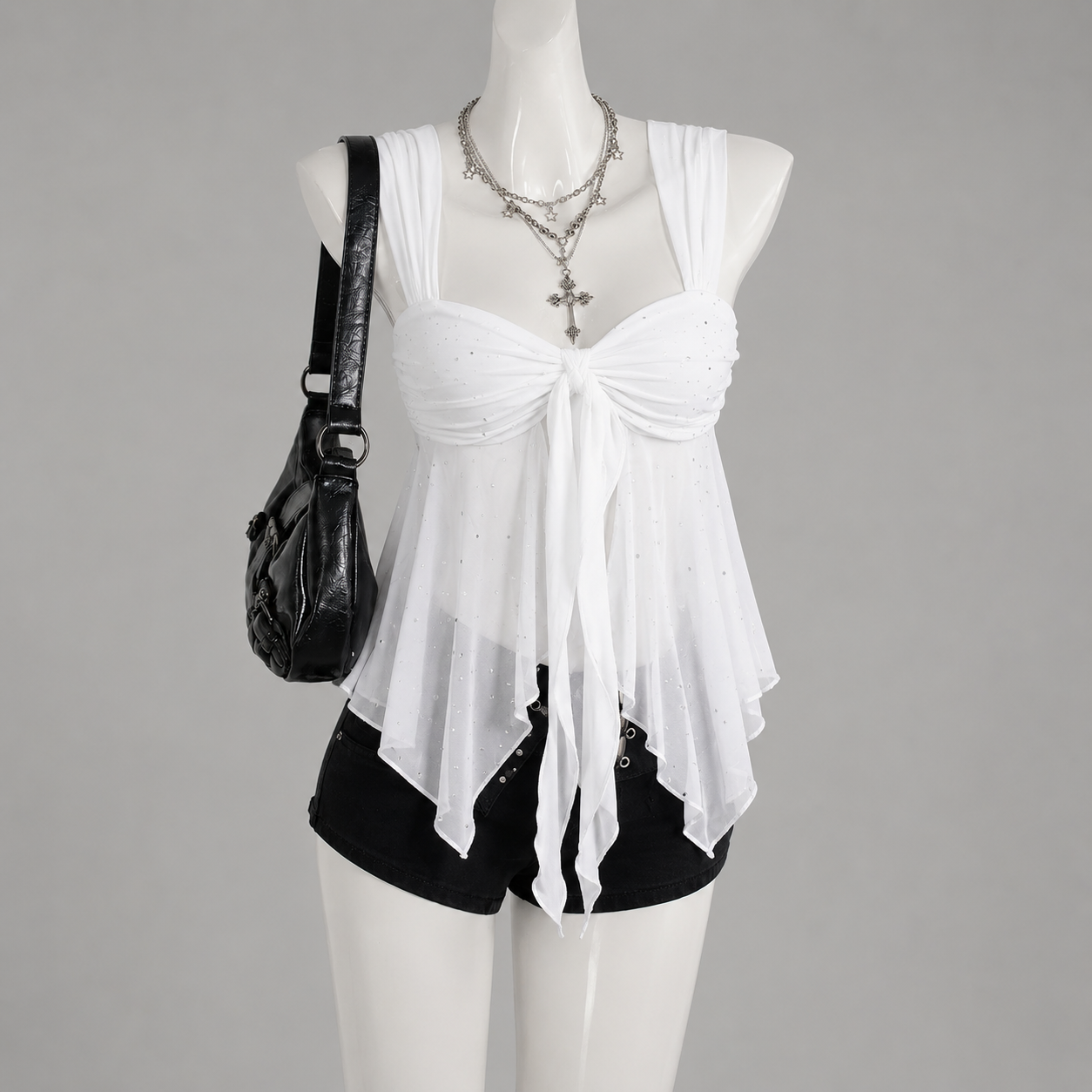 Asymmetrical Semi Sheer Mesh Sleeveless Camisole Top For Women