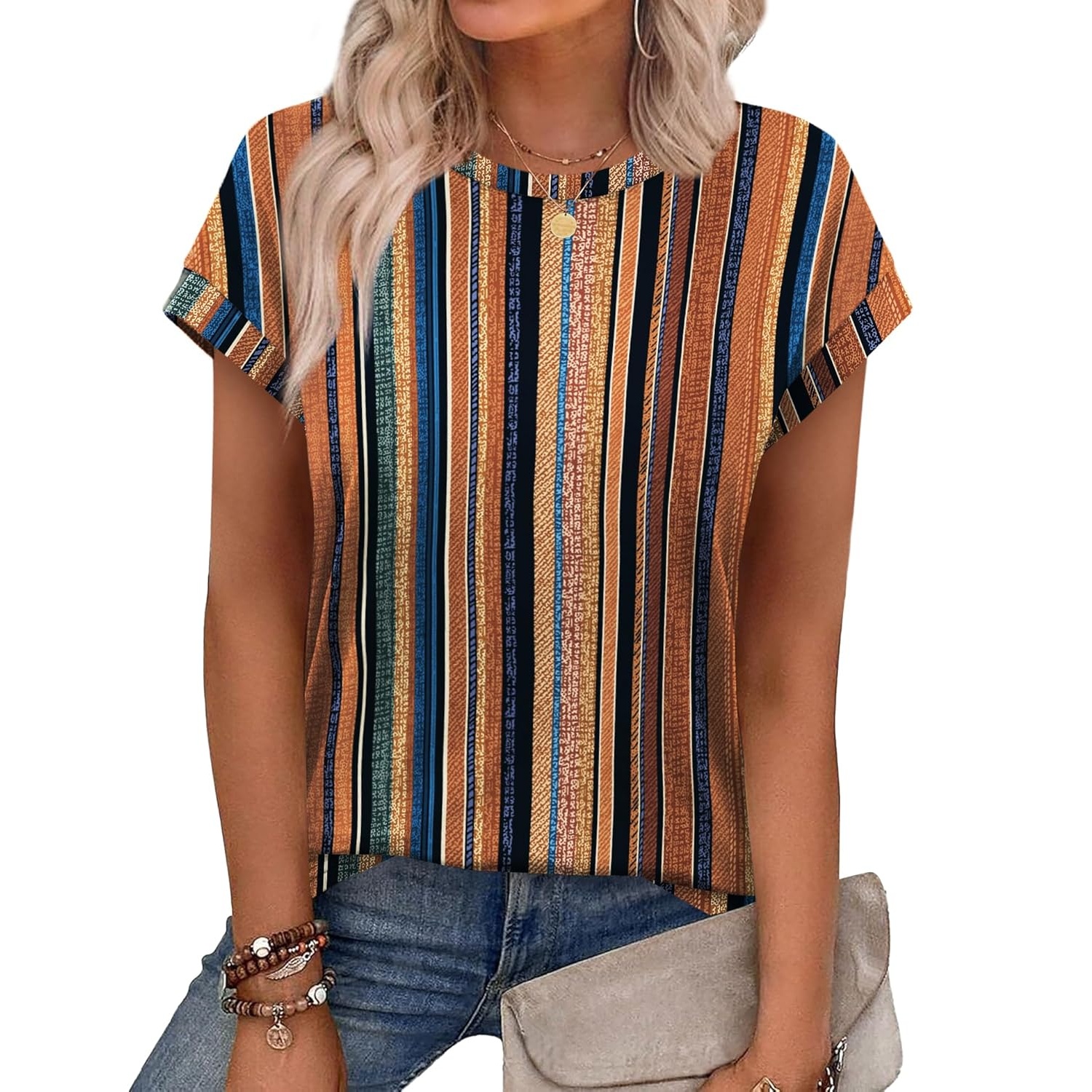 Summer Short Sleeve Crew Tunic T Shirts  For Women