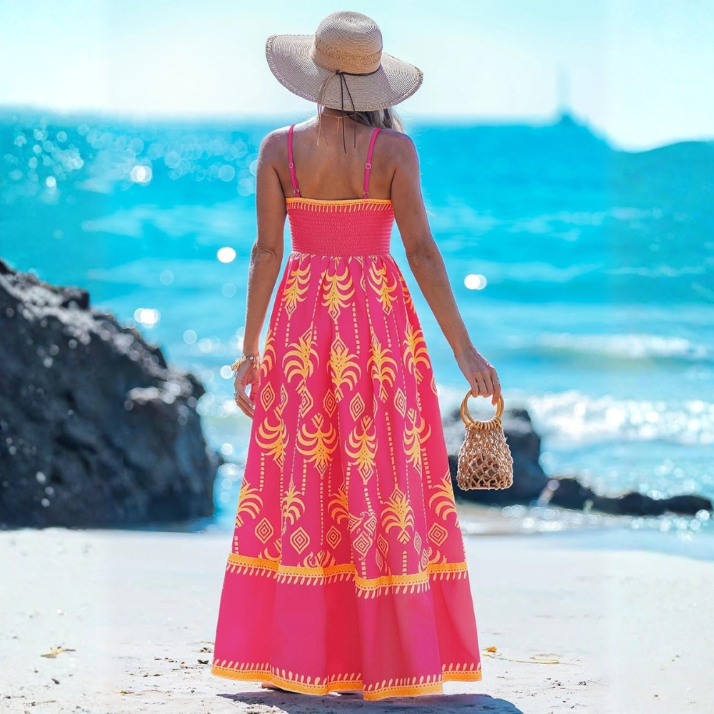 Summer Beach Boho Casual Spaghetti Strap Maxi Dress For Women