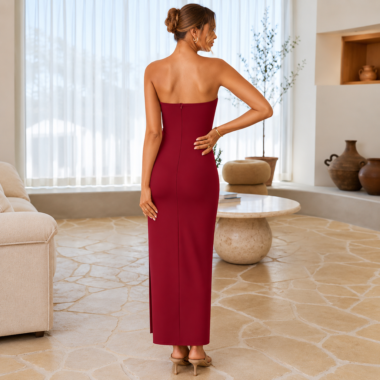 Summer And Strapless Ribbed Bodycon Floral Backless Cocktail For Women