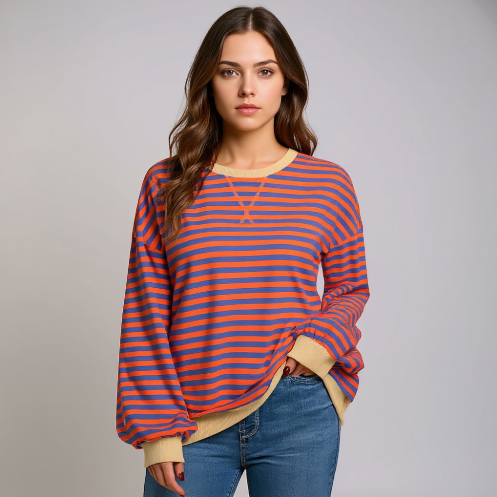 Women Oversized Striped Crewneck Sweatshirt