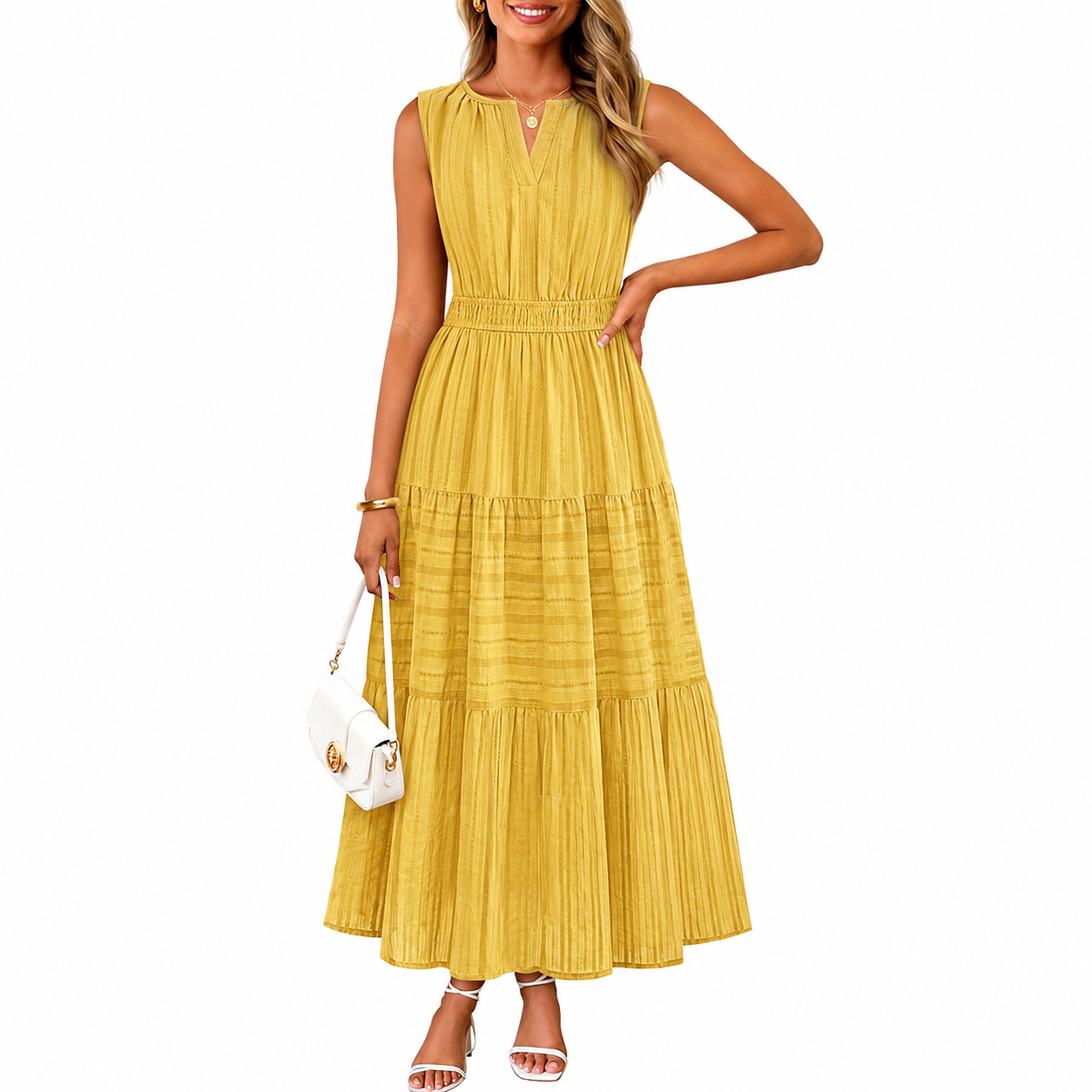 Summer Spring Casual Boho V Sleeveless Maxi Dress For Women