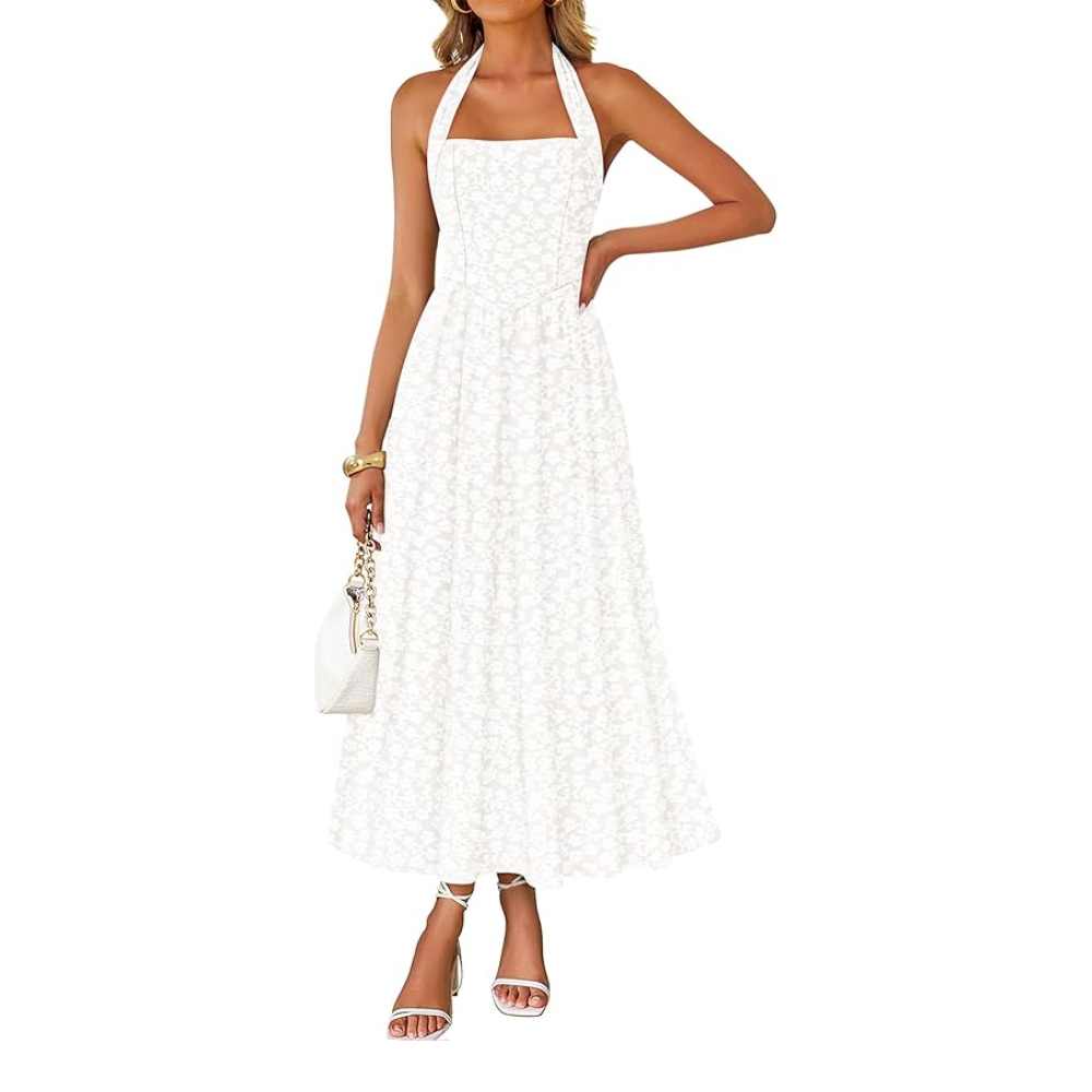 Summer Halter Sleeveless Floral A Line Maxi Dress For Women