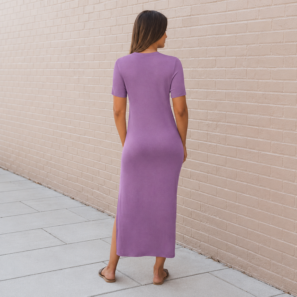 Soft Knit Lightweight Short Sleeve Casual Maxi Dress For Women 