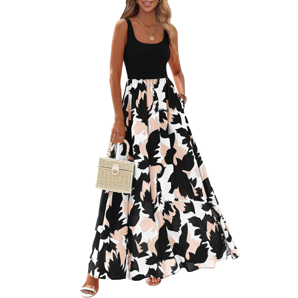 Sleeveless Boho Floral Maxi Sundress for Women Beachwear
