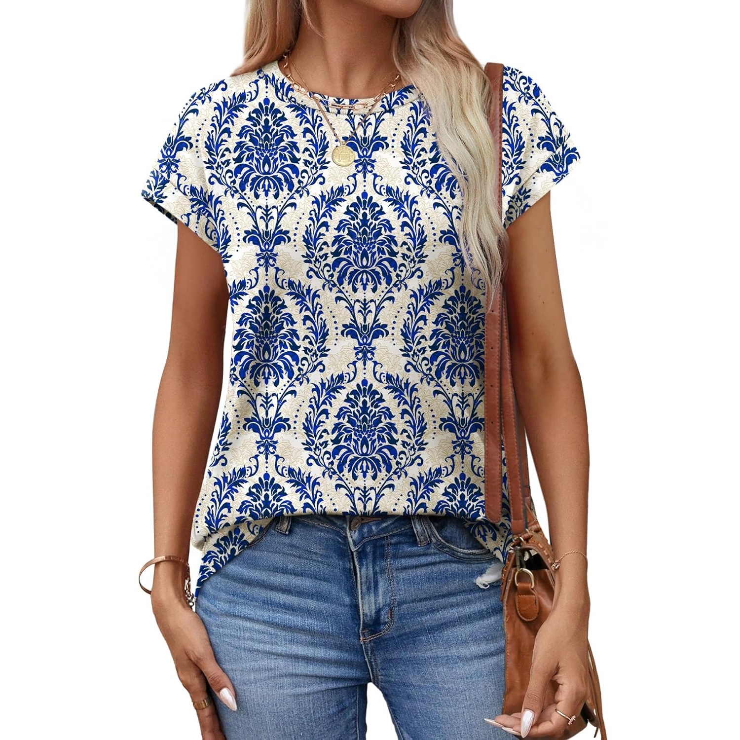 Summer Short Sleeve Crew Tunic T Shirts  For Women