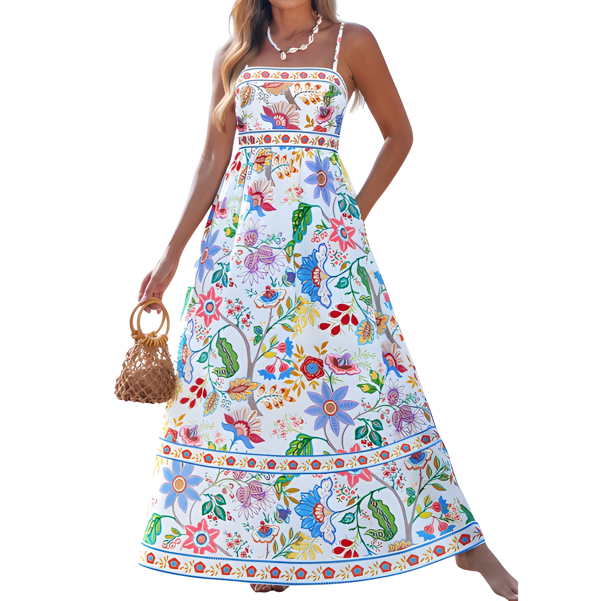 Summer Beach Boho Casual Spaghetti Strap Maxi Dress For Women