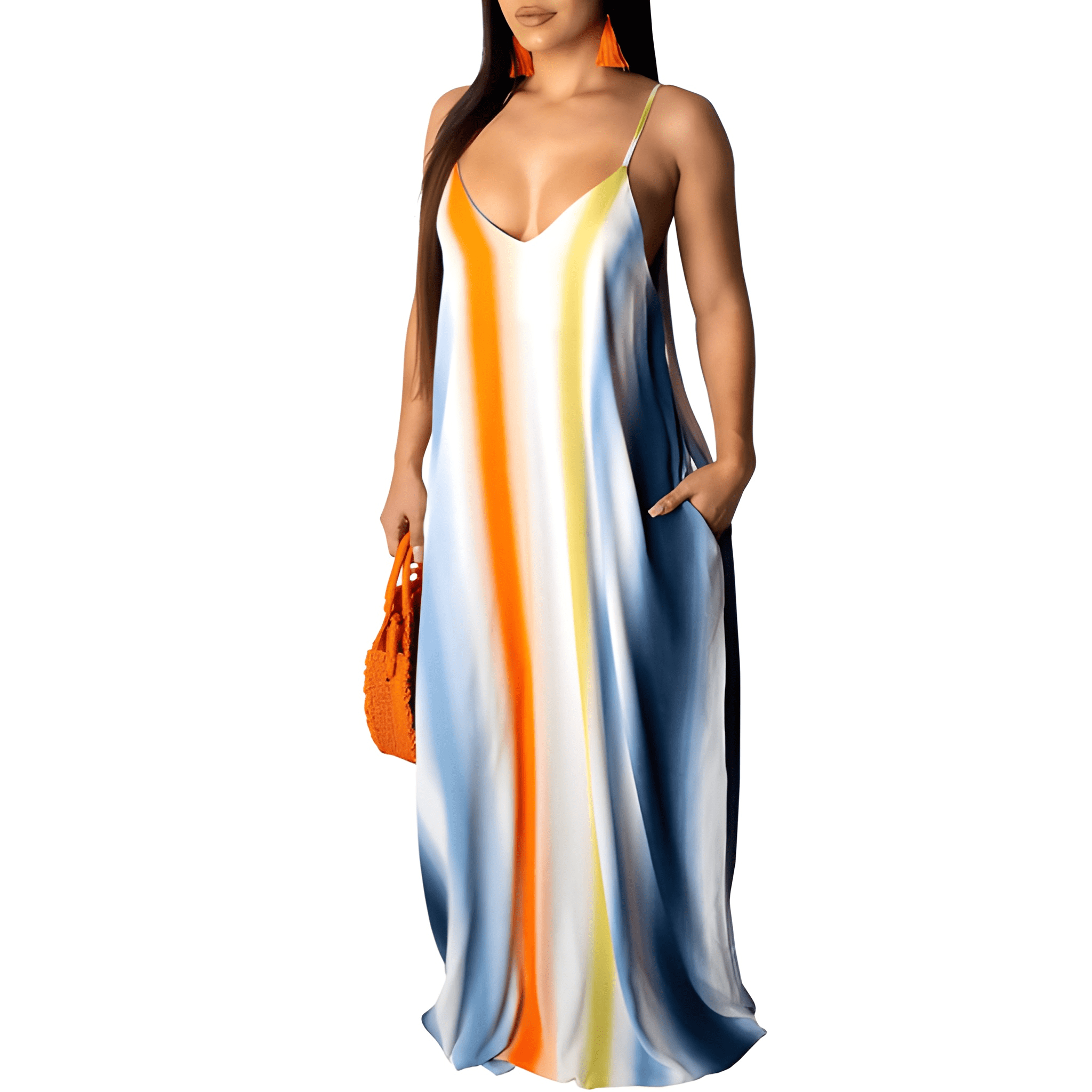 Women's Floral Print Sleeveless Maxi Dress With Pockets