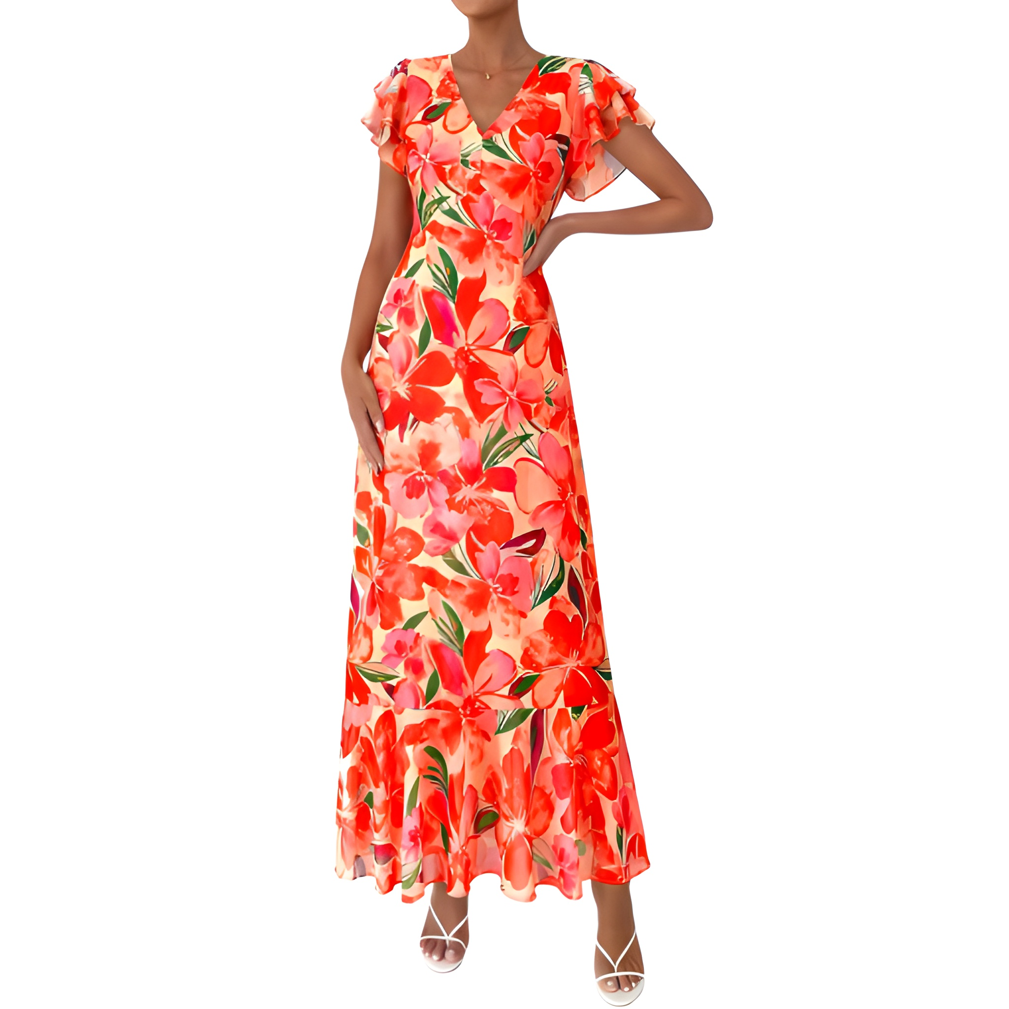 Spring And Summer Boho Floral Ruffle Beach Maxi For Women