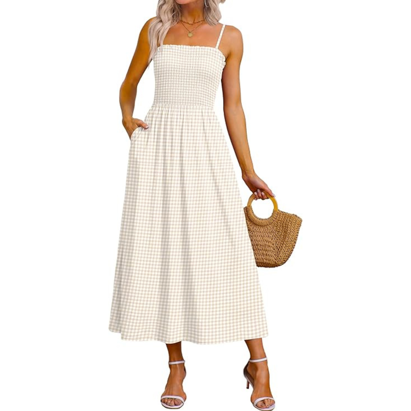 Summer Spring Casual Boho Beach Spaghetti Smocked Maxi For Women