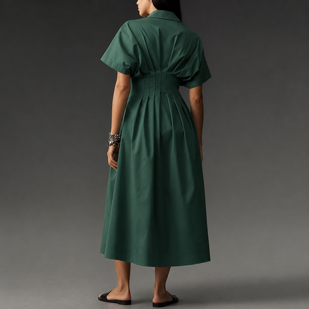 Button Front Maxi Shirt Dress With Pockets For Women