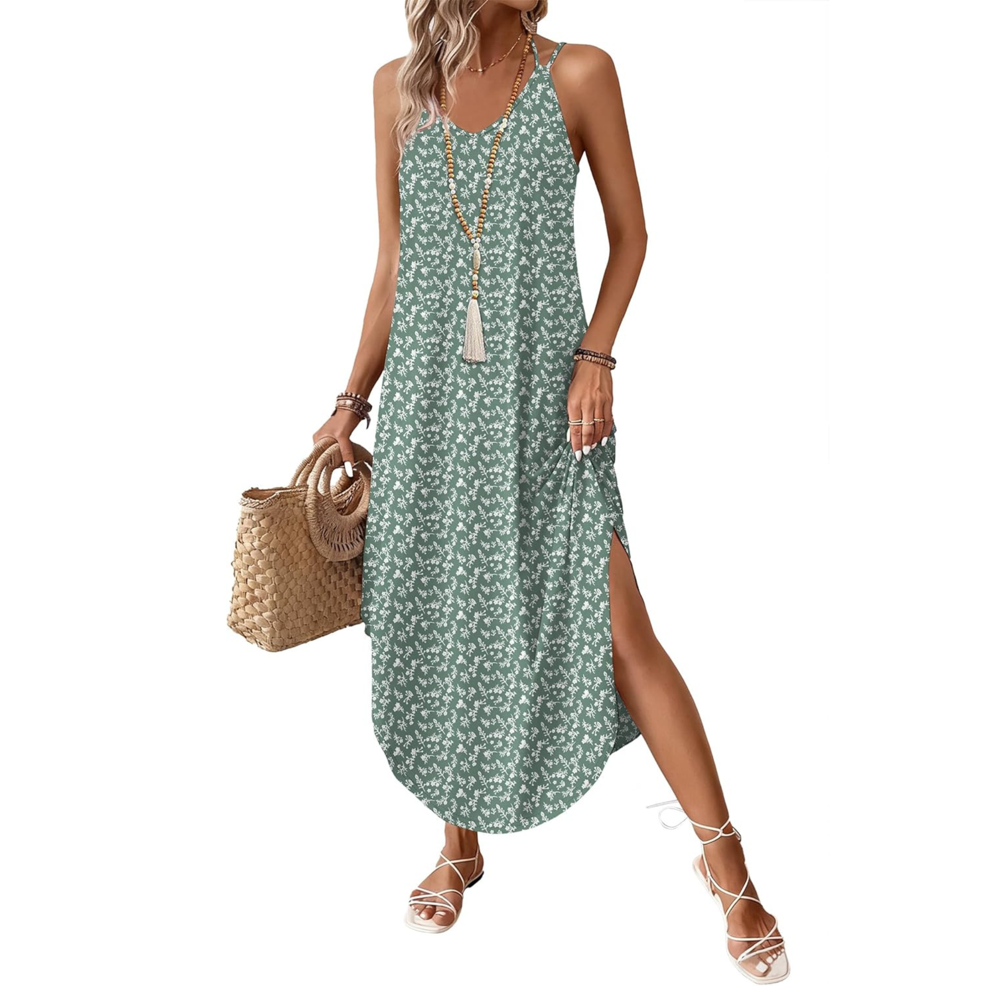 Boho Halter Maxi Sundress for Beach Vacation Travel