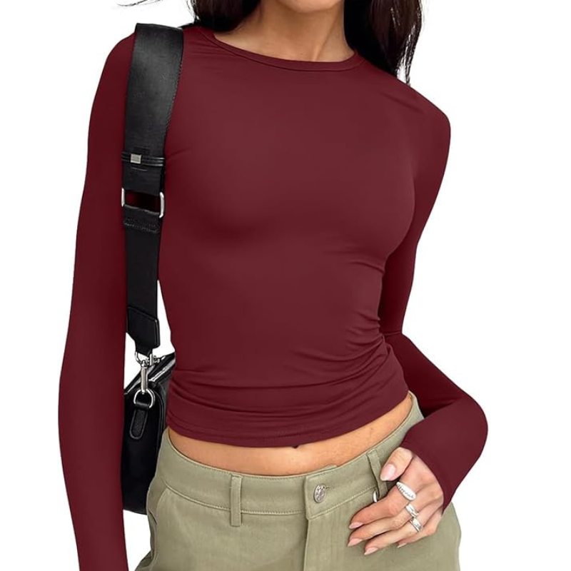 Womens Long Sleeve T Shirts Fall Fashion Basic Crop Tops 