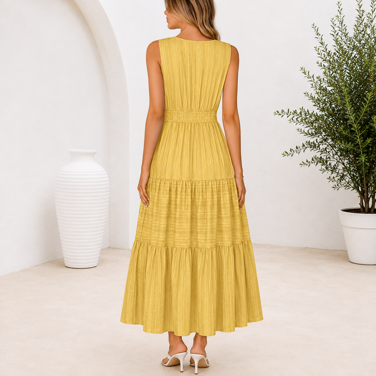 Summer Spring Casual Boho V Sleeveless Maxi Dress For Women