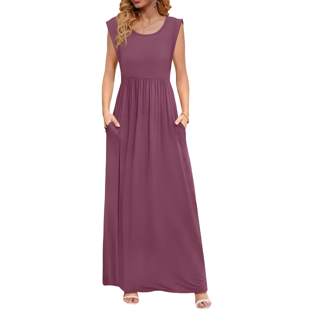 Casual Short Sleeve Summer Maxi Dress With Pockets For Women