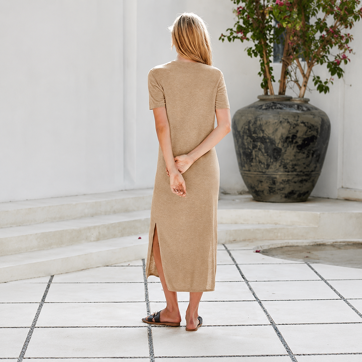 Soft Knit Lightweight Short Sleeve Casual Maxi Dress For Women 