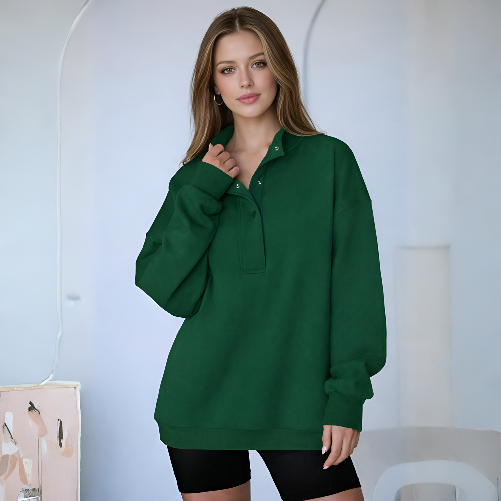 Casual Oversized Sweatshirt With Button Design For Women
