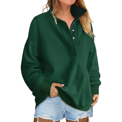 Casual Oversized Sweatshirt With Button Design For Women
