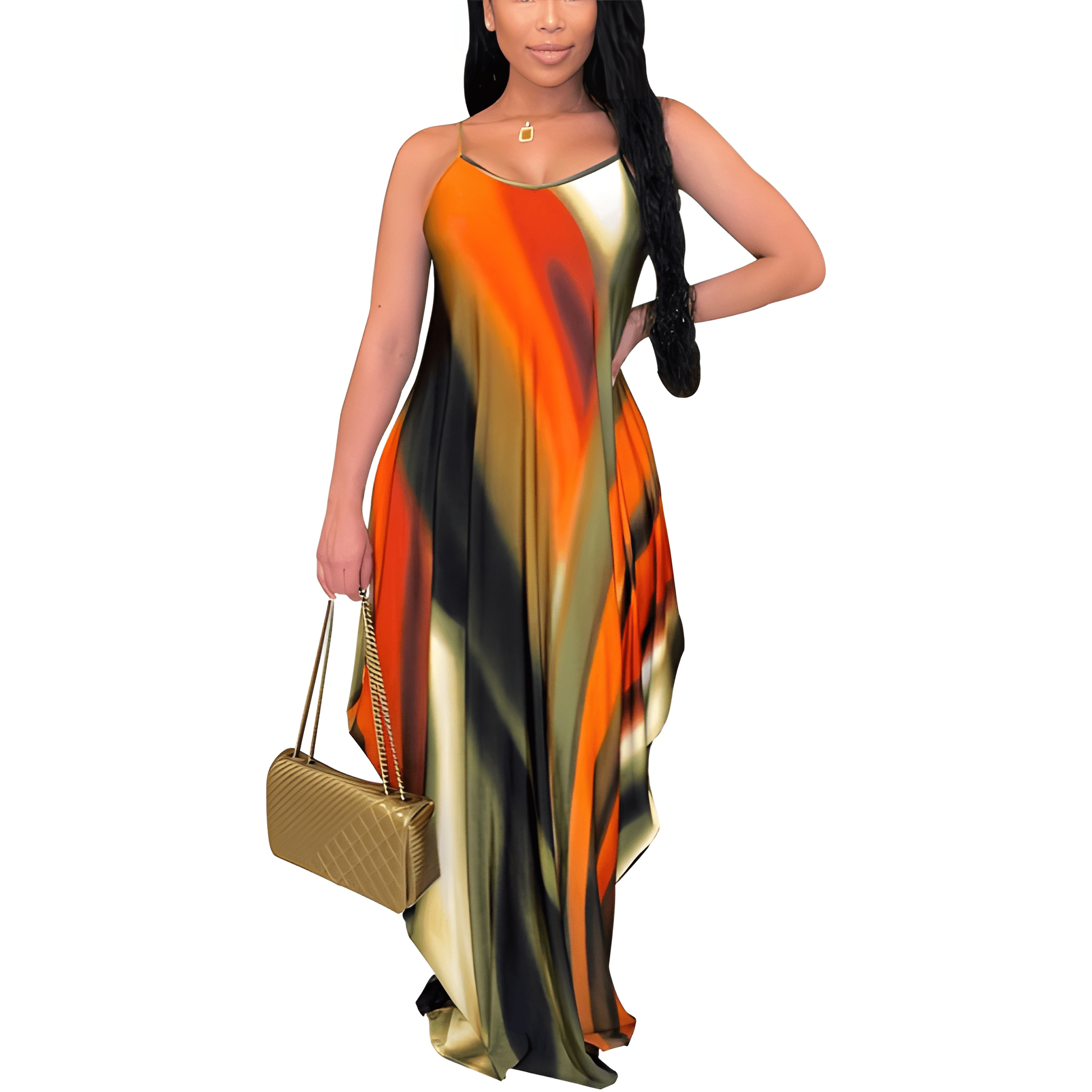 Women's Floral Print Sleeveless Maxi Dress With Pockets