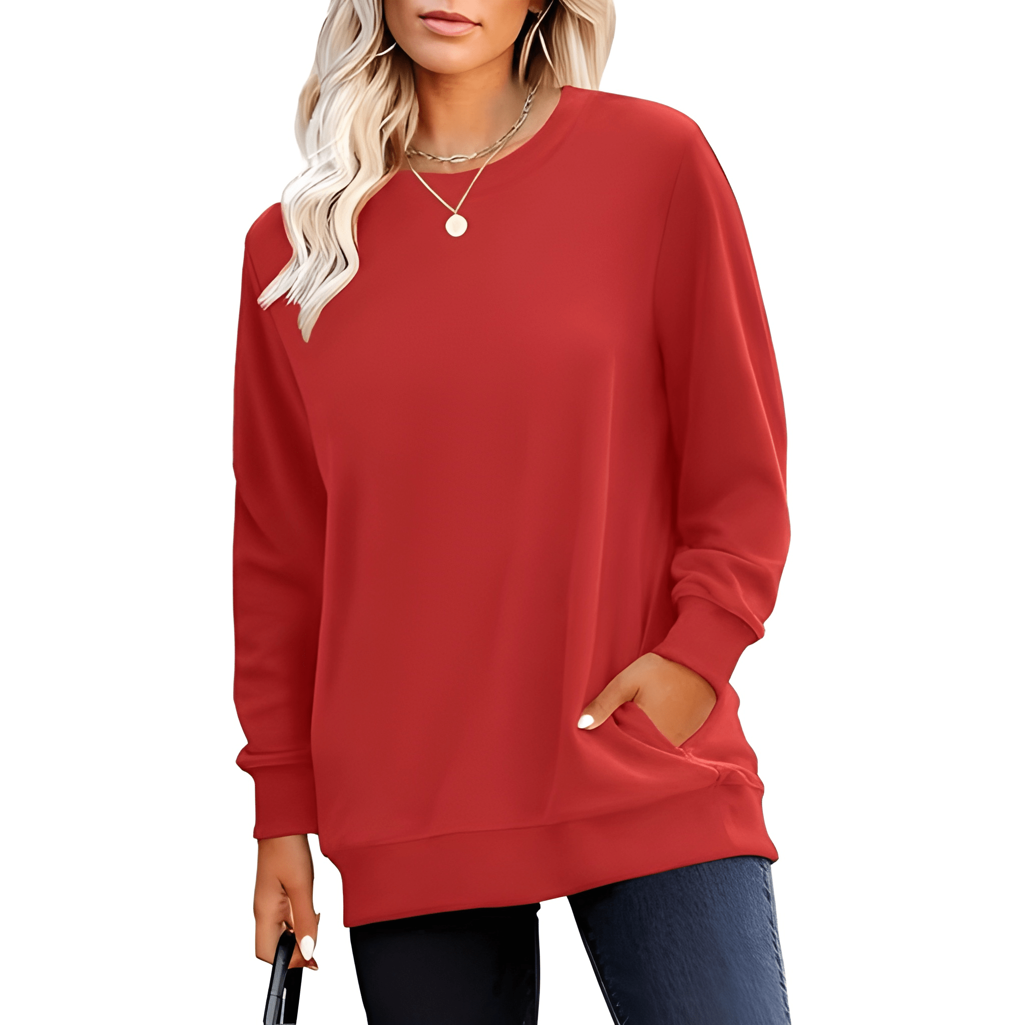 Plain Sweatshirt For Women With Pockets For Casual Style