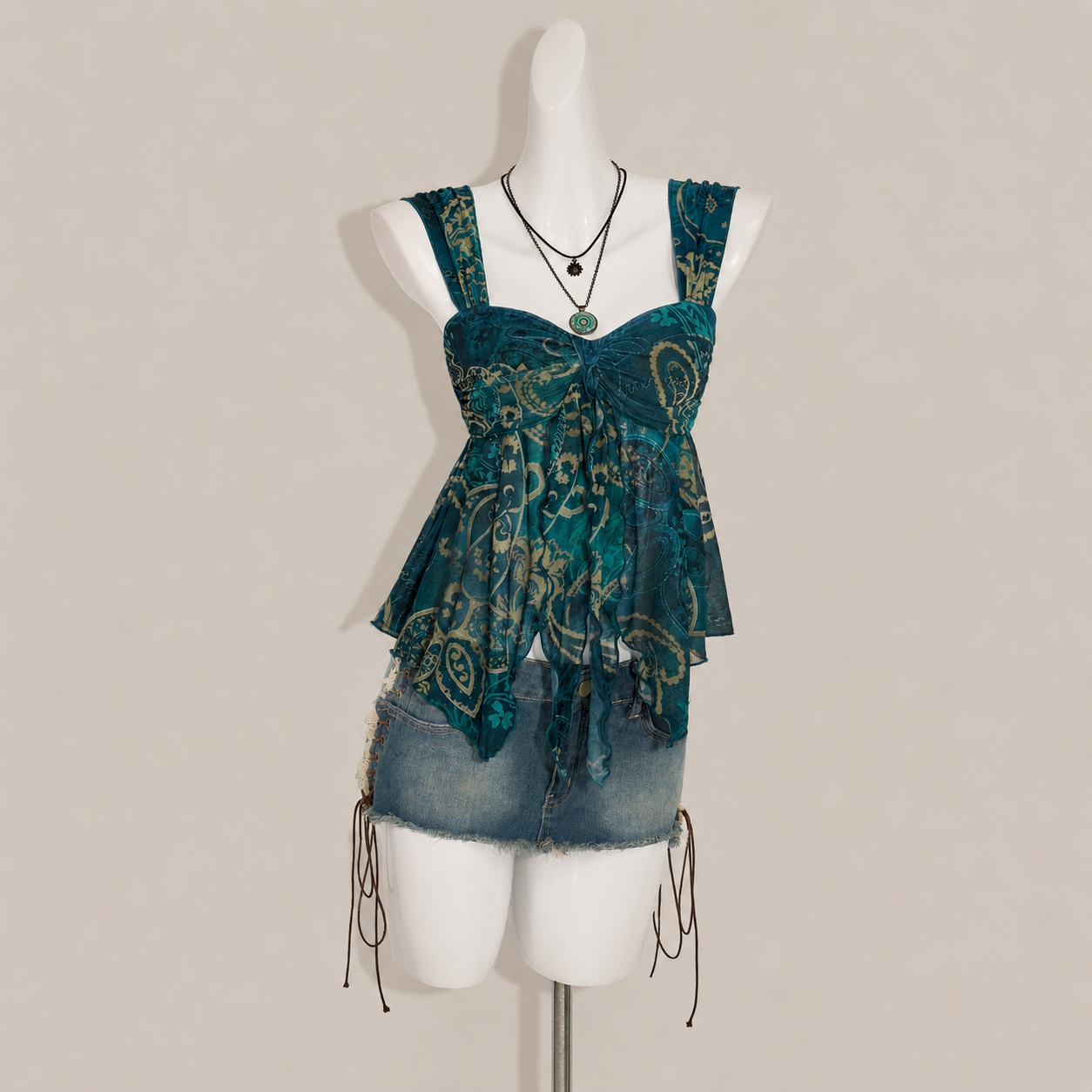 Asymmetrical Semi Sheer Mesh Sleeveless Camisole Top For Women