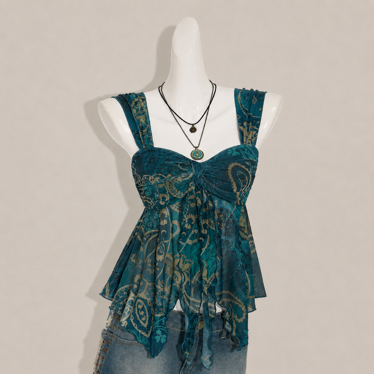 Asymmetrical Semi Sheer Mesh Sleeveless Camisole Top For Women