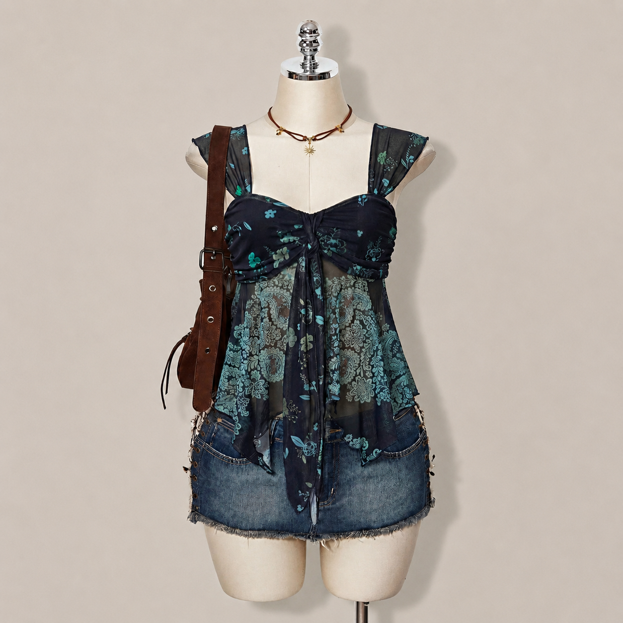 Asymmetrical Semi Sheer Mesh Sleeveless Camisole Top For Women