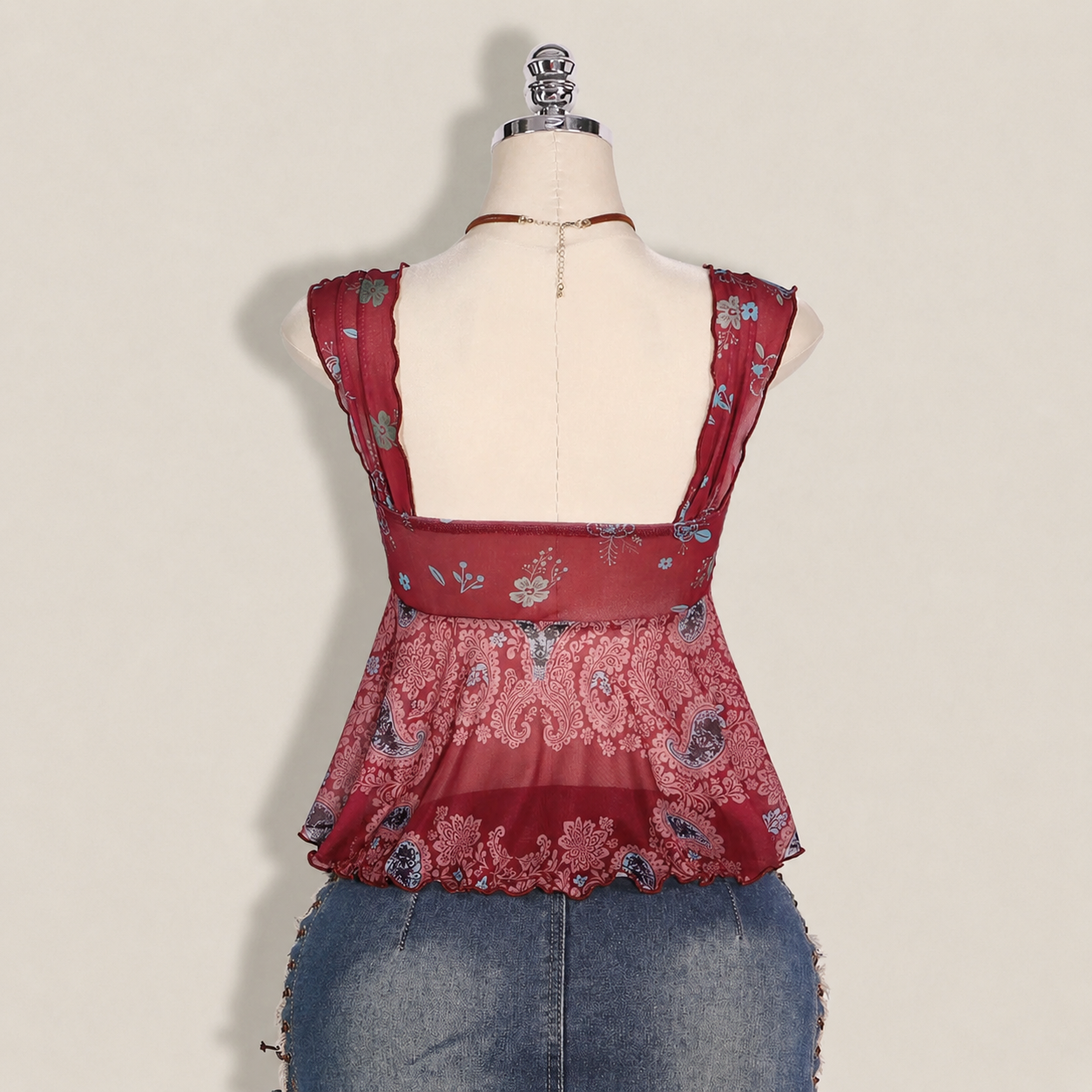Asymmetrical Semi Sheer Mesh Sleeveless Camisole Top For Women