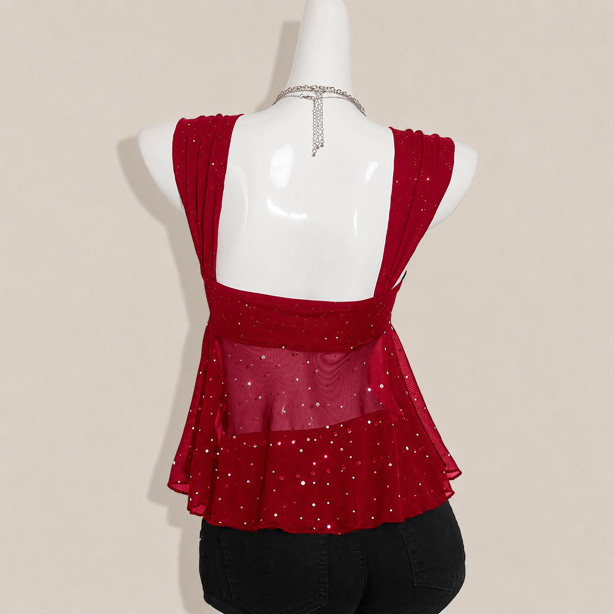 Asymmetrical Semi Sheer Mesh Sleeveless Camisole Top For Women