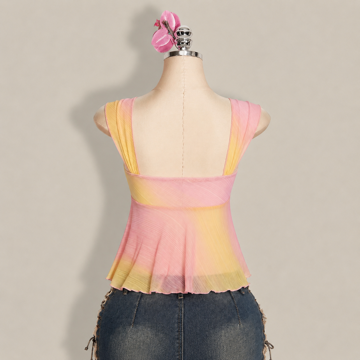 Asymmetrical Semi Sheer Mesh Sleeveless Camisole Top For Women