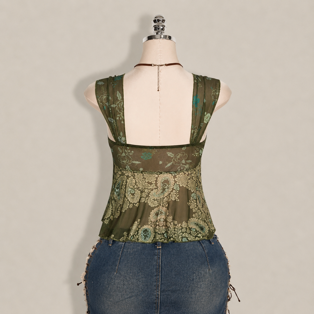 Asymmetrical Semi Sheer Mesh Sleeveless Camisole Top For Women