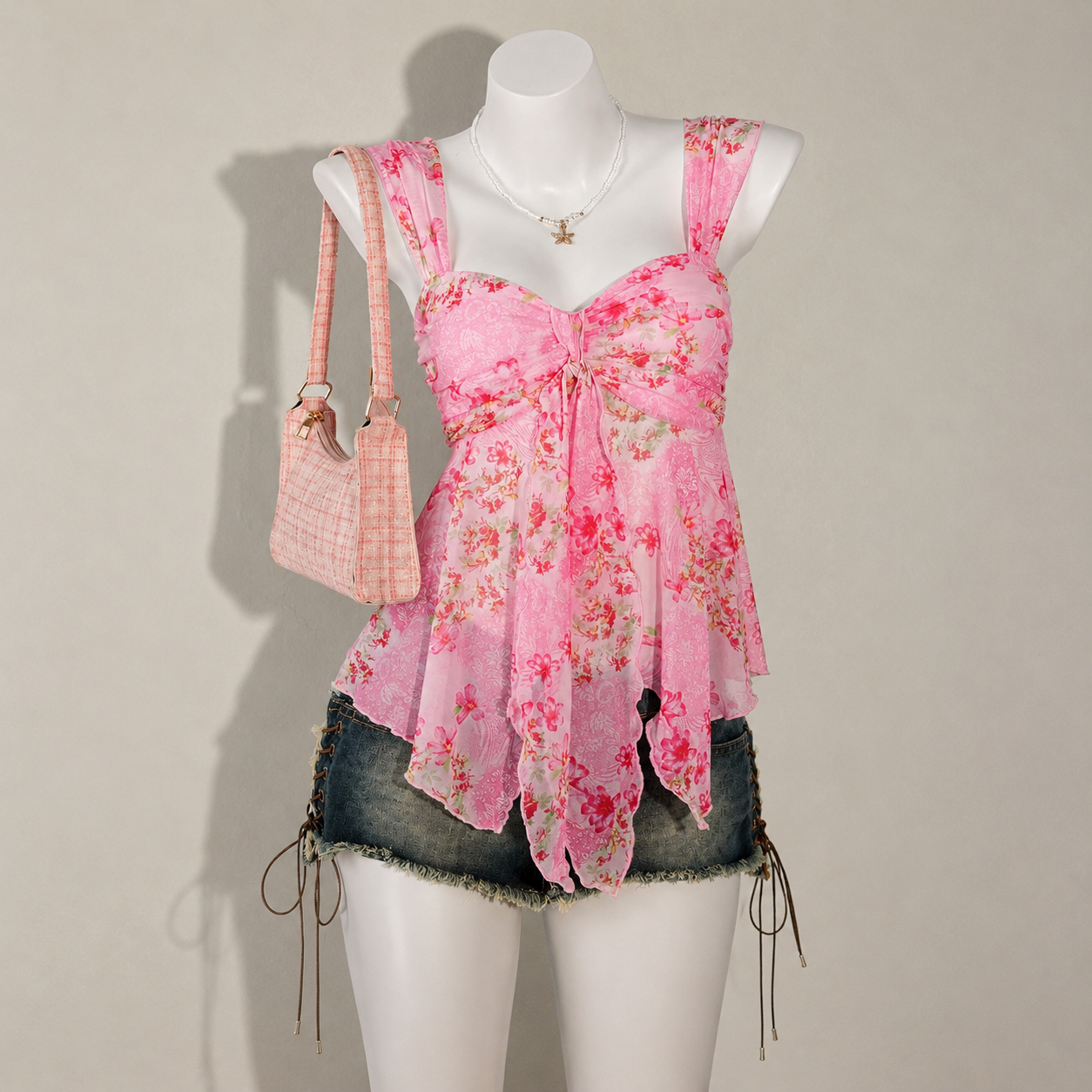 Asymmetrical Semi Sheer Mesh Sleeveless Camisole Top For Women